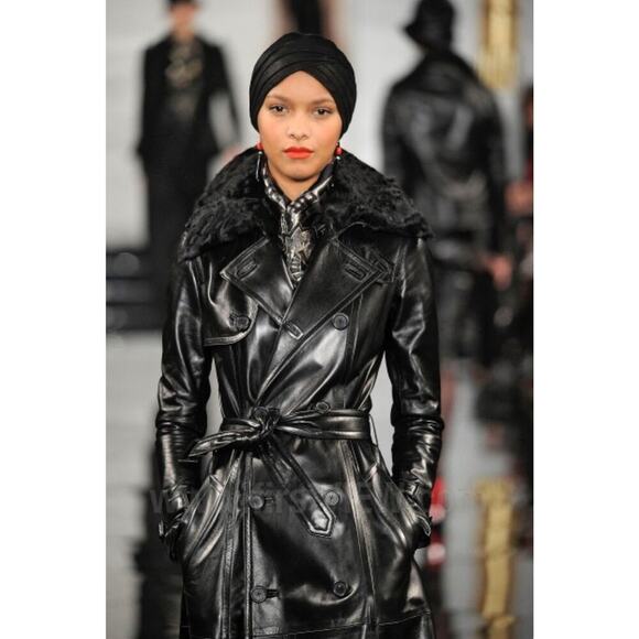 Ralph Lauren Collection Leather Trench Coat Lambskin Shearling Fur Runway Long 8 - Picture 3 of 16